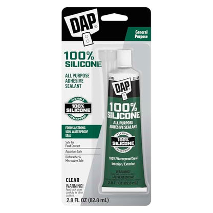 DAP All Purpose 100% Silicone Adhesive Sealant, Clear, 2.8 oz (7079800755) - size: 2.8 oz