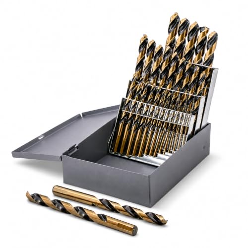 Stark USA 29-Piece HSS Drill Bit Set, Black & Gold High Speed Steel Drill Bits 135° Split Point, Twist Drill Bit, 1/16"–1/2", for Stainless Steel, Cast Iron, Metal, Wood & Plastic, Storage Case - size: 29 PCS Set Industrial