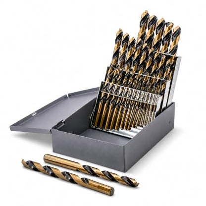 Stark USA 29-Piece HSS Drill Bit Set, Black & Gold High Speed Steel Drill Bits 135° Split Point, Twist Drill Bit, 1/16"–1/2", for Stainless Steel, Cast Iron, Metal, Wood & Plastic, Storage Case - size: 29 PCS Set Industrial