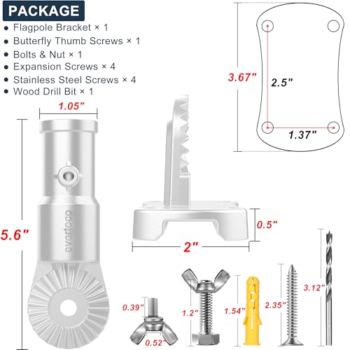 Heavy Duty 180° Adjustable Stainless Steel Flag Pole Bracket Mount - color: White