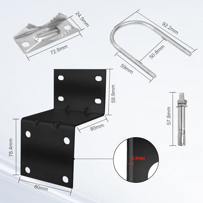 MOOKEERF Antenna Pole Mount Bracket Kits - 3 Set Black-Coated Antenna Pole Mast Mount Bracket with Double U-Bracket Assembly + 12 Screws for Outside Home Antenna Pole Holder - size: 3 Set Black