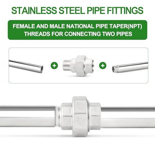 TAISHER 1PCS 304 Stainless Steel Union，1-1/4" NPT Male x 1-1/4" NPT Female Cast Pipe Fitting,Reducing Pipe Adapter Fitting - size: 1-1/4" (F x M)NPT