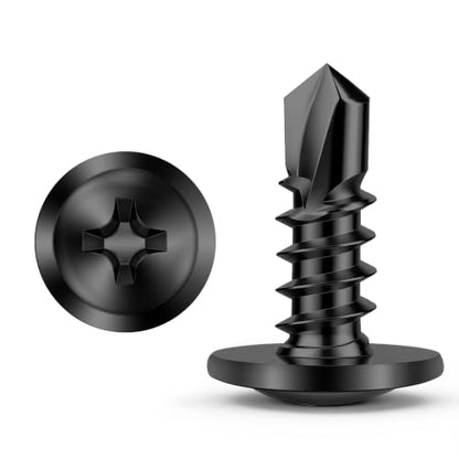 Mellewell #8 x 5/8" Wafer Head Self Drilling Screws Wood Screws, Truss Head Fast Self Tapping Sheet Metal Screws, Black Finish, 410 Stainless Steel, 100 PCS - color: Black, size: #8 x 5/8"
