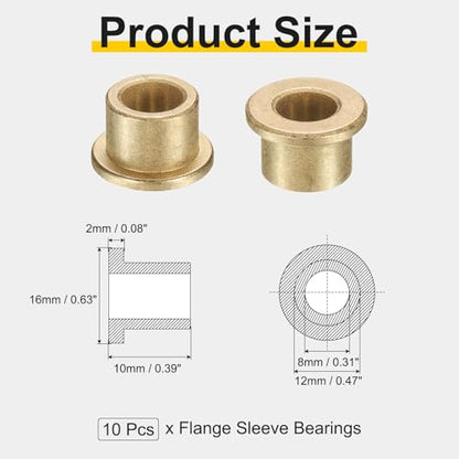 uxcell 10Pcs Flange Sleeve Bearings, 8mm Bore x 12mm OD x 10mm Length, Self-Lubricating Sintered Bronze Bushings - size: 8mm Bore x 12mm OD x 10mm Length