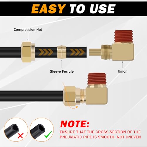 5PCS Brass DOT 1/2" Tube x 3/8" NPT Nylon Tubing 90 Degree Elbow - size: 1/2" OD x 3/8" NPT, style: 90°NPT Thread Elbows-5PCS