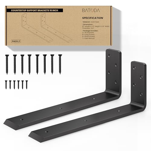 BATODA 16” Countertop Support Steel Brackets (2 PCS), Heavy Duty L Bracket - size: 16 Inch