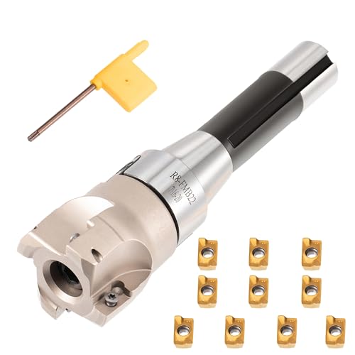 R8 FMB22 Face Mill and Insert Set, R8-FMB22 Arbor with 7/16-20UNF Thread, BAP400R-50-22-4T 50MM Face Milling Cutter, 10PCS APMT1604 Carbide Inserts and T15 Wrench