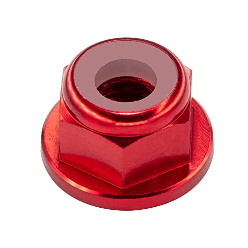30pcs M4 Flange Lock Nuts CW Aluminum Alloy Nylon Inserted Self Clinching Locking Hex Nuts for DIY Build FPV Drone RC Car Parts, Red Color - color: Red, size: M4