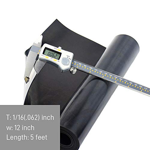 DOBTIM Neoprene Rubber Sheet Rolls 1/16 (.062)" Thick X 12" Wide X 5' Long, Solid Rubber Strips Use for Gaskets DIY Material, Supports, Leveling, Sealing, Protection, Abrasion, Flooring, Black - size: 12" X 5', style: .062" thick (No Adhesive）