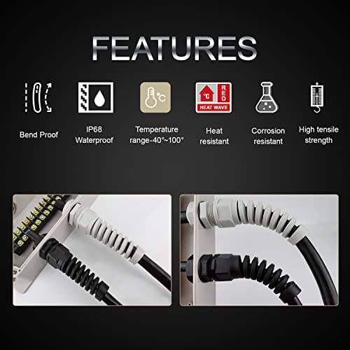 LeMotech 5Pcs NPT 3/4" IP68 Waterproof Cable Gland Flex Spiral Strain Relief Black Nylon Joint with Gaskets for 13-18mm Wire Thread - color: Black, size: NPT 3/4" (5-Pack)