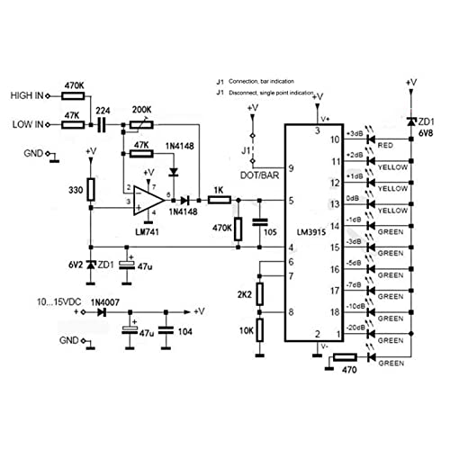 LED Audio Level Indicator VU Meter LM3915 DIY Preamplifier Module Kit for Power Amplifier Sound System and Home Audio Projects
