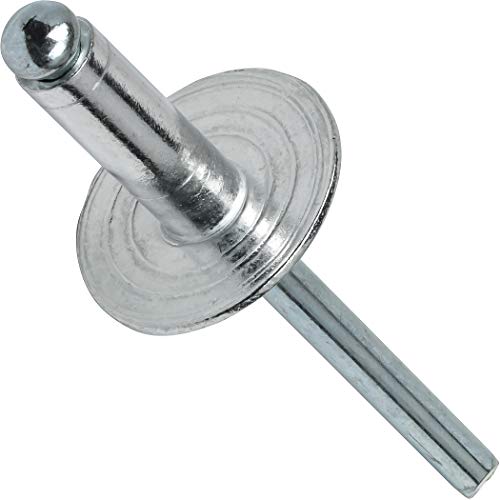 Fastenere Large Flange Pop Rivets - 5/32" x 3/16" (100 Pack) Aluminum Body Steel Mandrel, Heavy Duty Dome Head Blind Rivets, Open End 5-3 Gap .126" - .187" - Corrosion Resistant, High Shear Strength - size: 5/32" x 3/16" (5-3) (100 Pack)