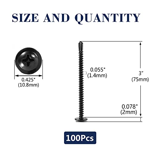 #8 x 3 Sheet Metal Screws 100PCS 410 Stainless Steel Truss Head Fast Self Tapping Screws Black Oxide by SG TZH - color: Black, size: #8 x 3"