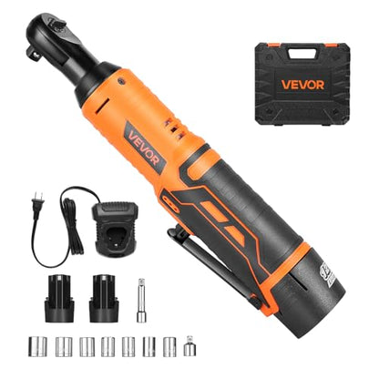 VEVOR Cordless Ratchet Wrench, 3/8 inch Drive, 240 RPM, up to 33 ft-lbs of Torque, Battery Powered Electric Ratchet Wrench Set with Two 2.0Ah Batteries, Charger, Sockets, Adaptor and Extension Bar - size: 11.22 in, style: Standard