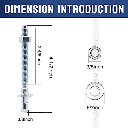 3/8 Concrete Anchors, 3/8 Wedge Anchors Bolts, 4-1/2" L, 10 Pcs - size: 3/8" x 4-1/2"