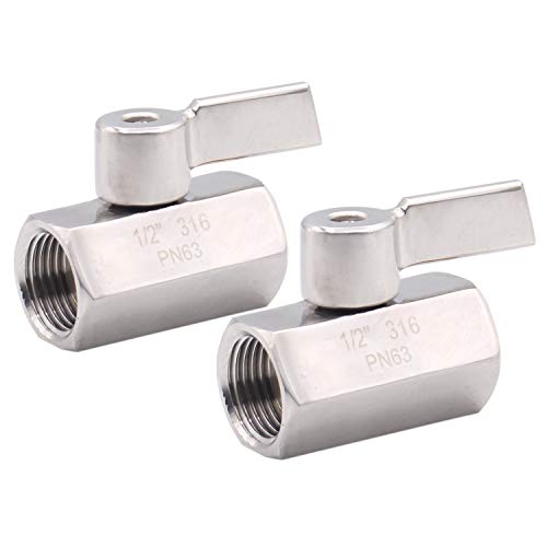 DERNORD Mini Ball Valve 1/2 Inch NPT Thread Female with Stainless Steel 304 Handle(Pack of 2) - size: 1/2 Inch, style: Pack of 2