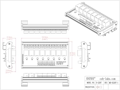 Electronics-Salon DIN Rail Mount 8 SPDT Power Relay Interface Module. (Operating Voltage: DC 24V)