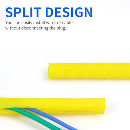 Split Wire Loom, 20ft Automotive Cable Protector Sleeve, Flexible Braided Cable Sleeves High Temperature Cable Management (Yellow, 1/2") - color: Yellow, size: 1/2"