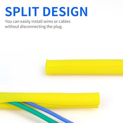 Split Wire Loom, 20ft Automotive Cable Protector Sleeve, Flexible Braided Cable Sleeves High Temperature Cable Management (Yellow, 3/16") - color: Yellow, size: 3/16"