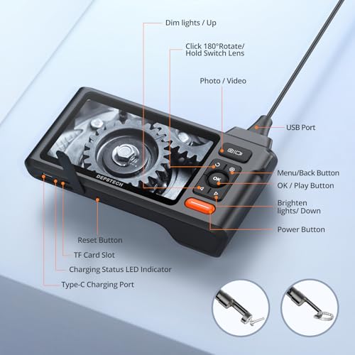 DEPSTECH 50FT Endoscope Camera, Triple Lens 5" IPS Screen Inspection Camera