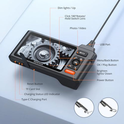 DEPSTECH 50FT Endoscope Camera, Triple Lens 5" IPS Screen Inspection Camera