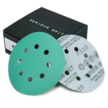 Serious Grit - 5-Inch 8-Hole P220 Grit Sanding Discs - 50 Pack Box - size: 220 Grit