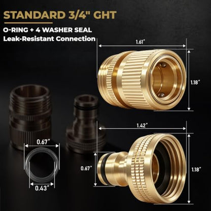 HQMPC Garden Hose Quick Connect Solid Brass Quick Connector Garden Hose Fitting Water Hose Connectors 3/4 inch GHT (2SETS) - size: 2 Sets