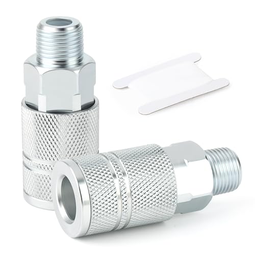 GASHER 2PCS 3/8-Inch Male Quick Connect Air Coupler, 3/8 Basic Flow Industrial Coupler，For Air Compressor Quick Connect Air Hose Fittings Set - size: 3/8" MNPT - 3/8 Flow