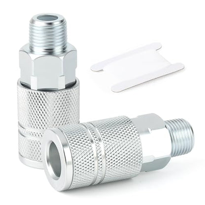 GASHER 2PCS 3/8-Inch Male Quick Connect Air Coupler, 3/8 Basic Flow Industrial Coupler，For Air Compressor Quick Connect Air Hose Fittings Set - size: 3/8" MNPT - 3/8 Flow