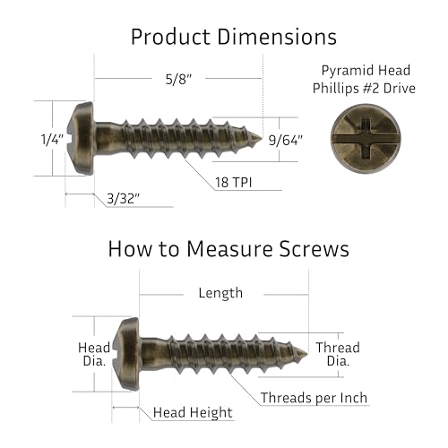 #6 x 5/8" Antique Brass Pyramid Head Phillips Wood Screws - Pack of 25 - Self Tapping Screws for Wood - PH658-SAB - color: Antique Brass