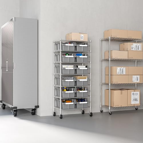7-Tier NSF 12-Bin Steel Wire Shelving Rack, 25"W x 14"D x 56"H, Gray - color: Gray, size: Includes 12 Bins