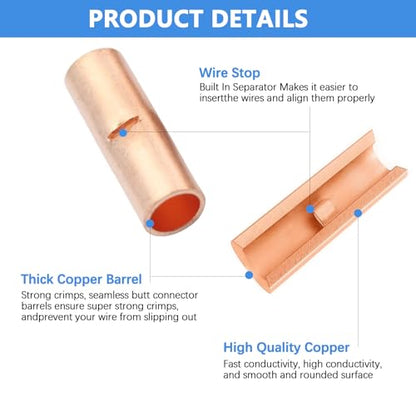 Non Insulated Butt Connectors Kit (100PCS(AGW12-10) Copper) - size: 100PCS( AGW12-10) Copper