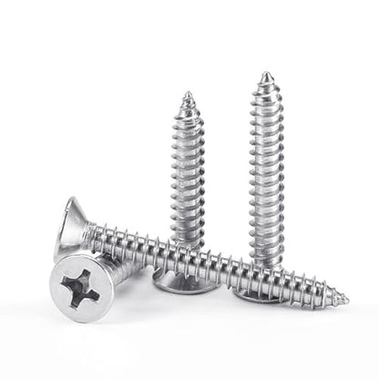 #8 x 3/4" Flat Head Sheet Metal Screws Phillips Drive Wood Screws, 304 Stainless Steel 18-8, Pack of 100 - color: Silver, size: #8 x 3/4"