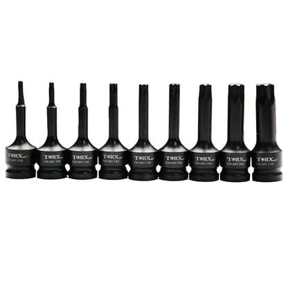 TEMO 9p T20-T70 3" Torx Star 6 Point Black Impact Bit Socket, 1/2" Drive - size: 9 pc set