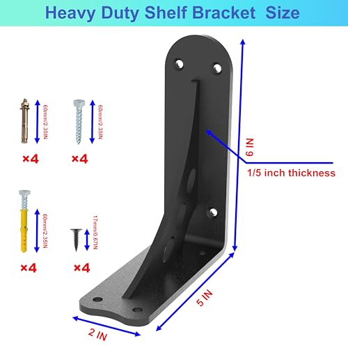 6 x 5 in Black Heavy Duty Floating Shelf Brackets, Holds 1000lb - color: Black Max Load 1000 Lbs, size: 6IN×5IN