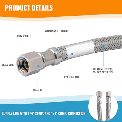 SUNGATOR 2 FT Refrigerator Water Line, 1/4" Comp x 1/4" Comp Ice Maker Hose - size: 2 Feet