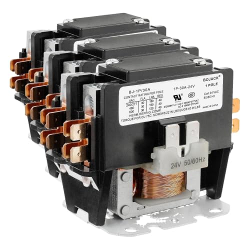 BOJACK 1 Poles FLA 30 Amp Coil 24 VAC Air Conditioner Condenser Compressor Contactor AC Definite Purpose Contactor (Pack of 3) - size: 1P 30A 24V (Pack of 3)