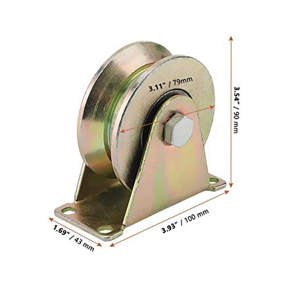 LEXININ 4 PCS 3 Inch V Groove Track Roller, 45# Steel Sliding Gate Casters Wheels with Bracket, V-Shaped Bracket Roller for Sliding Doors, Industrial Machines, Wire Rope Rail