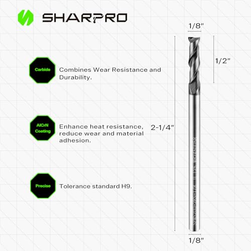 1/8 End Mills 1/8 Inch Shank, 2 Flute Carbide Square Endmill with AlCrN Coated, Upcut Spiral CNC Router Bits for Alloy Steel, Metal and Stainless Steel - size: 1/8 in(2 Flute)