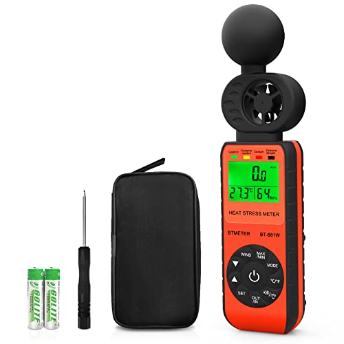 BTMETER BT-881W Heat Stress Meter Anemometer, Digital Indoor/Outdoor WBGT (Wet Bulb Globe Temperature) Meter with Wind Speed, Ambient Temp, Humidity Tester - color: Orange