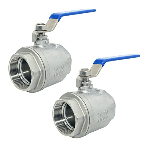 DAN SPEED 2" NPT Female 316 Stainless Steel Full Port Ball Valve Vinyl Handle WOG1000 (2 inch 2pcs) - size: 2 inch 2 pieces
