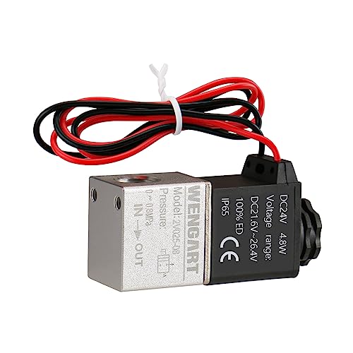 Wengart 2-Way 2-Position Pneumatic Solenoid Valve for DIYers & Engineers to Prevent Low-Pressure Leaks via DC 24V Coil, Nickel-Plated Copper Body & 6mm Fitting Kit