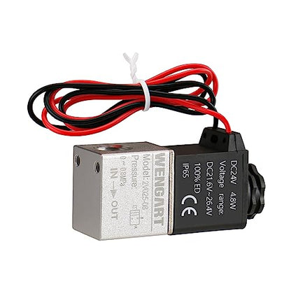 Wengart 2-Way 2-Position Pneumatic Solenoid Valve for DIYers & Engineers to Prevent Low-Pressure Leaks via DC 24V Coil, Nickel-Plated Copper Body & 6mm Fitting Kit