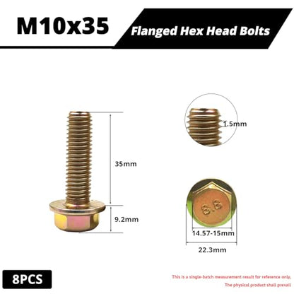 M10-1.5 x 35mm Flanged Hex Head Bolts, Flange Hexagon Head Screws, 8.8 Grade Alloy Steel, Yellow Zinc Plated, Fully Threaded Metric Screws, 8 Pack - size: M10x35mm (8PCS)