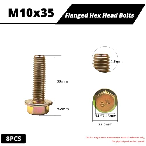 M10-1.5 x 35mm Flanged Hex Head Bolts, Flange Hexagon Head Screws, 8.8 Grade Alloy Steel, Yellow Zinc Plated, Fully Threaded Metric Screws, 8 Pack - size: M10x35mm (8PCS)