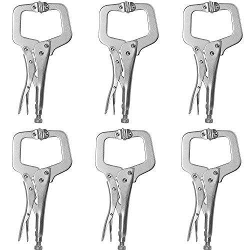 KEILEOHO 6 Pack 11 Inches C Clamp Locking Pliers with Swivel Pads, Heavy-Duty Locking Pliers, Woodworking Clamps Set, Adjustable Nickel Plated C Plier - size: 6 Pack