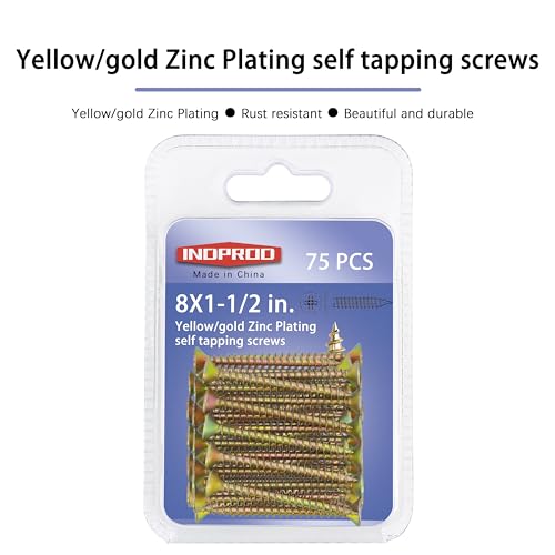 Wood Screws 8 × 1-1/2 inch, Phillips Flat Head Zinc Plated Wood Screw, Self Tapping Screws for Wood Metal Plastic, Zinc Plated Carbon Steel，#8 × 1-1/2" Exterior Self Tapping Wood Screws 75pcs - size: #8X1-1/2"