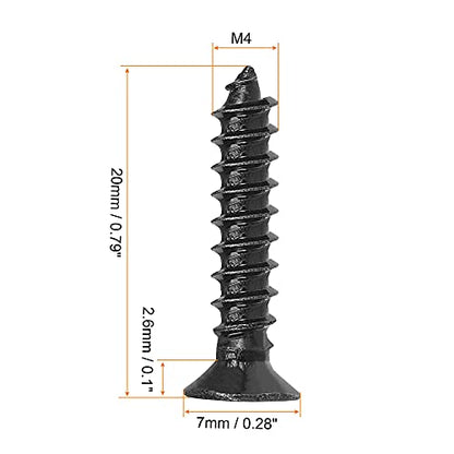 uxcell M4 x 20mm Wood Screws Phillips Flat Head Carbon Steel Self Tapping Screws Black 200pcs - size: M4 x 20mm
