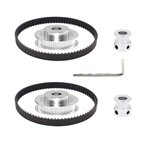 2Kit 2GT Synchronous Wheel 20&60 Teeth 10mm Bore Aluminum Timing Pulley with 2pcs Length 200mm Width 6mm Belt (20-60T-10B-6) - size: 20-60T-10B-6