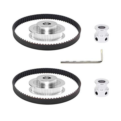 2Kit 2GT Synchronous Wheel 20&60 Teeth 10mm Bore Aluminum Timing Pulley with 2pcs Length 200mm Width 6mm Belt (20-60T-10B-6) - size: 20-60T-10B-6